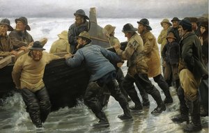 Fishermen Launching A Rowing Boat — Michael Peter Ancher