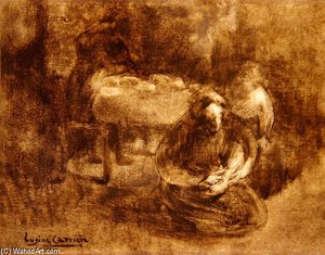 Woman Typing A Child's Shoe Laces — Eugène Anatole Carrière