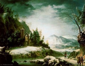 Winter Landscape In The Apennines With Ruined Temple, — Francesco Mochi