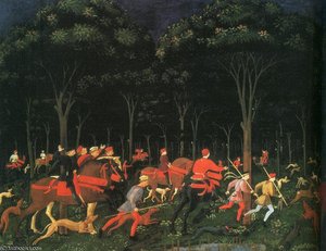 The Hunt In The Forest (left),1468, Ashmolean Museum — Paolo Uccello