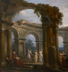 Girls Dancing Amid Classical Ruins (a Set Of Six Decorative Wall Panels) — Antonio Zucchi