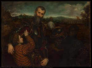Portrait Of A Man In Armor With Two Pages — Pariz Bordone
