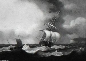 A Ship In A Rough Sea Near A Chalk Headland — Thomas Luny