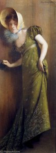 Elegant Woman In A Green Dress — Albert Ernest Carrier Belleuse