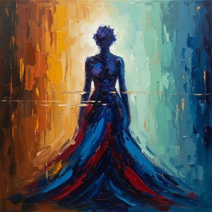 Ephemeral Silhouette Amidst the Convergence of Ochre Dawn and Azure Twilight