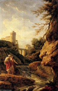 Two Female Peasants By A Waterfall — Claude-joseph Vernet