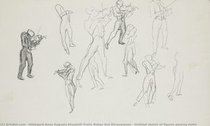 Untitled Sketch Of Figures Playing Violin — Hildegard Anna Augusta Elisabeth Freiin Rebay Von Ehrenwiesen
