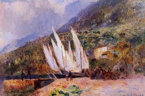 Boats Docked At Saint-gingolph — Albert-charles Lebourg
