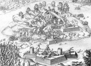 Engraving Of The Massacre At Fort Caroline — Theodore De Bry