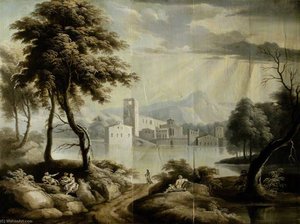 Landscape With A Lake And Building — James Norie