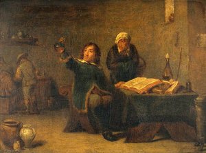 A Medical Practitioner Examining A Urine Flask — David Teniers Ii Le Jeune