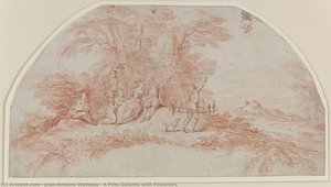 Una Fête Galante Con Falconieri — Jean-antoine Watteau