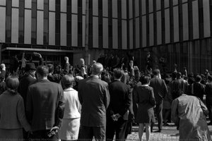 Four Individuals Stand Of The Steps Of The Federal Building During Pittsburgh Peace March — Charles Martin Hardie
