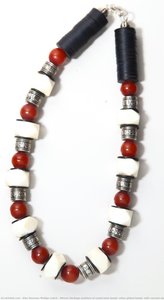 African Heritage Necklace Of Camel Bone Beads, Silver Plated Beads, With Coconut Shells — Alan Donovan Phillips Leitch