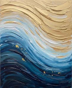 Correnti Dorate Di Una Marea Infinita In Oro Scultoreo E Blu Oceanico Profondo