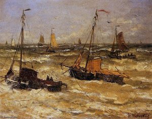 Ships For Anchor Sun — Hendrik Willem Mesdag