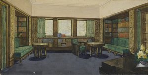 Untitled (sommerfeld House, Berlin-lichterfelde, Architects Walter Gropius And Adolf Meyer. Concept, Perspective View Of A Reading Room) — Carl Fieger