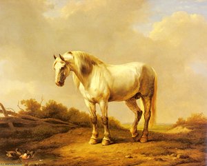 A White Stallion In A Landscape — Eugène Joseph Verboeckhoven