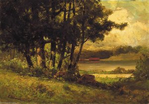 Untitled (landscape With Cows Grazing Near River) — Edward Mitchell Bannister