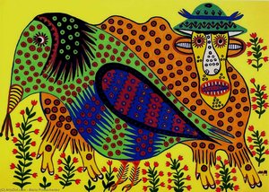 Wild Bull And Raven Are Friends — Maria Primachenko
