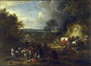 Landscape With Bandits Attacking A Convoy Of Travellers — Adam Frans Van Der Meulen
