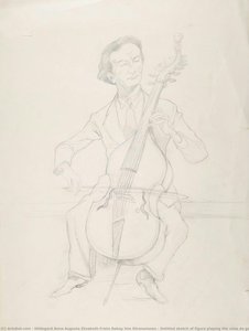 Untitled Sketch Of Figure Playing The Viola Da Gamba — Hildegard Anna Augusta Elisabeth Freiin Rebay Von Ehrenwiesen