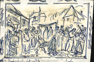 The Wedding (initial Sketch Catalog #g-46.002) — Chaim Goldberg