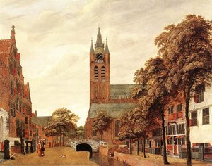 Vista De Delft Con La Iglesia Antigua — Jan Van Der Heyden