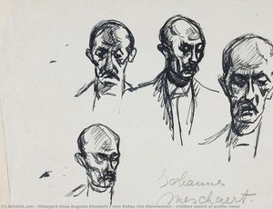 Untitled Sketch Of Profile Views — Hildegard Anna Augusta Elisabeth Freiin Rebay Von Ehrenwiesen