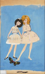 Drawing, Two Girls And A Butterfly — Alceu De Paula Penna
