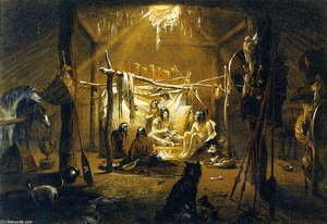Interior Of The Hut Of A Mandan Chief — Karl Bodmer
