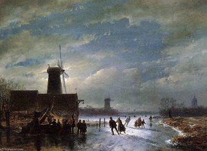 Scaters On Moonlit River Sun — Andreas Schelfhout