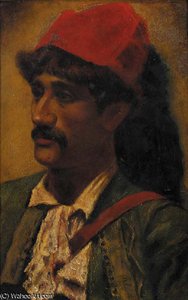 Portrait Of A Man In A Red Turban — Frederick Goodall