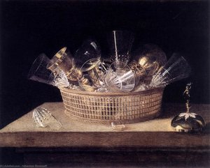 Still-life Of Glasses In A Basket — Sébastien Stoskopff