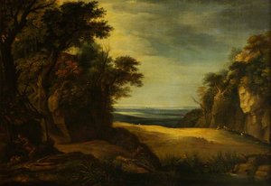 A Rocky Landscape With A Hermit — Johann Heinrich Müntz