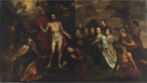 The Apparition Of Christ With Saint Peter, James, John, Mary Magdalene, Johanna And Zacheus, With A Family Portrait — Marten Pepijn