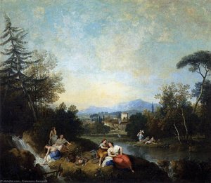 Landscape With Girls At The River — Francesco Zuccarelli