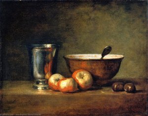 Three Apples, Two Chestnuts, Bowl And Silver Goblet (also Known As The Silver Goblet) — Шарден