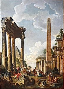 Caprice Architectural Con Predictor En Ruinas Romanas — Giovanni Paolo Panini