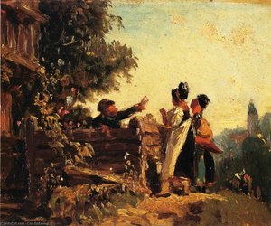 Swabian Girls At A Garden Fence — Carl Spitzweg