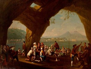 Naples From The West With Peasants Gaming, Italy — Pietro Fabris
