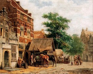 View In A Street, Culemborg, With A Blacksmith At Work — Cornelius Springer