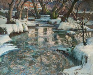 January, Where Daffodils Lie Sleeping — Samuel John Lamorna Birch