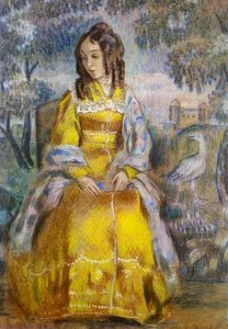 Lady Seated, With A Tapestry In The Background — Viktor Elpidiforovich Borisov Musatov