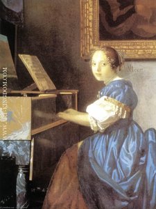 Kvinde Siddende Ved En Virginal (detalje) — Johannes Vermeer