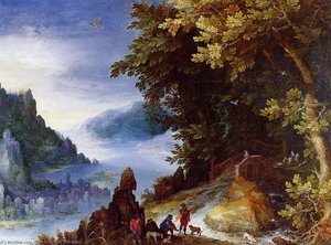 River Landscape With Resting Travellers — Jan Brueghel The Elder