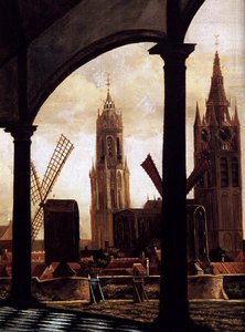 A View Of Delft Through An Imaginary Loggia (detail) — Daniel Vosmaer