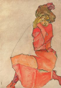 Femme Agenouillée Dans Une Robe D'orange-rouge — Egon Schiele