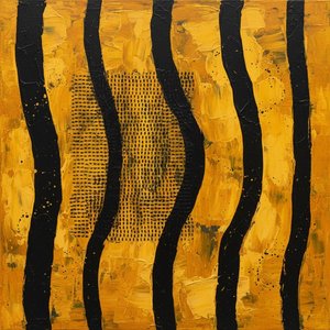 Rhythmic Obsidian Undulations Intersecting A Monumental Field Of Textured Ochre — Christian Noiret