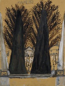 Landscape With Two Large Trees And Houses — 알프레드 월리스